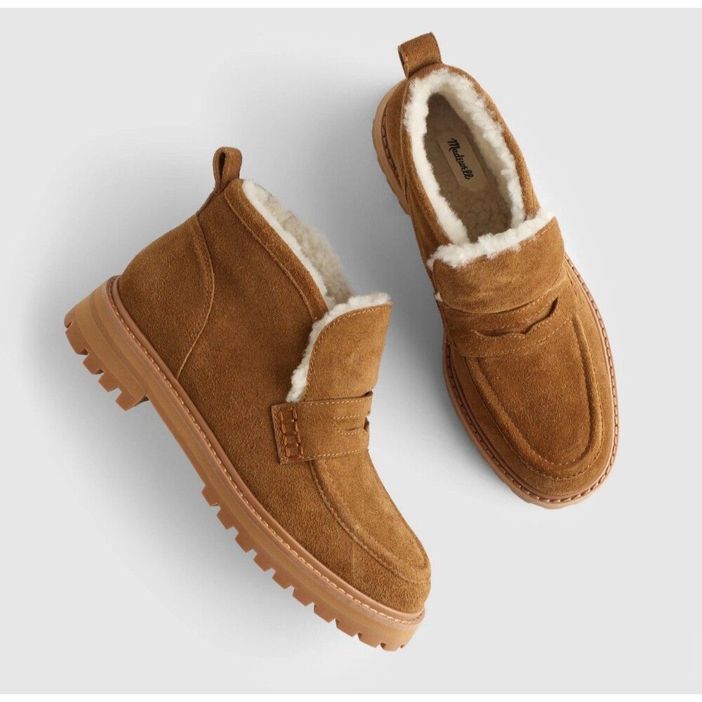 Madewell Womens Rory Lug Loafer Bootie Warm Chestnut Suede Boots/Shoe Size 9 New